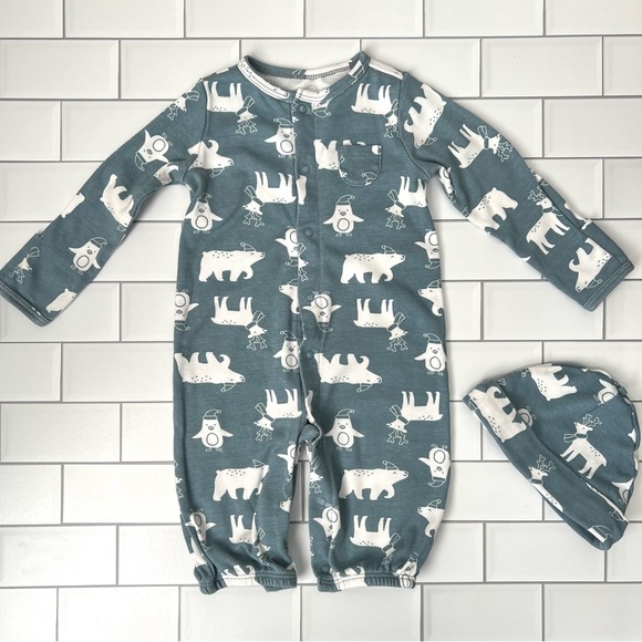 Carter's Bottoms 3m Arctic Animals W Santa Hats Snap Up Jumpsuit
